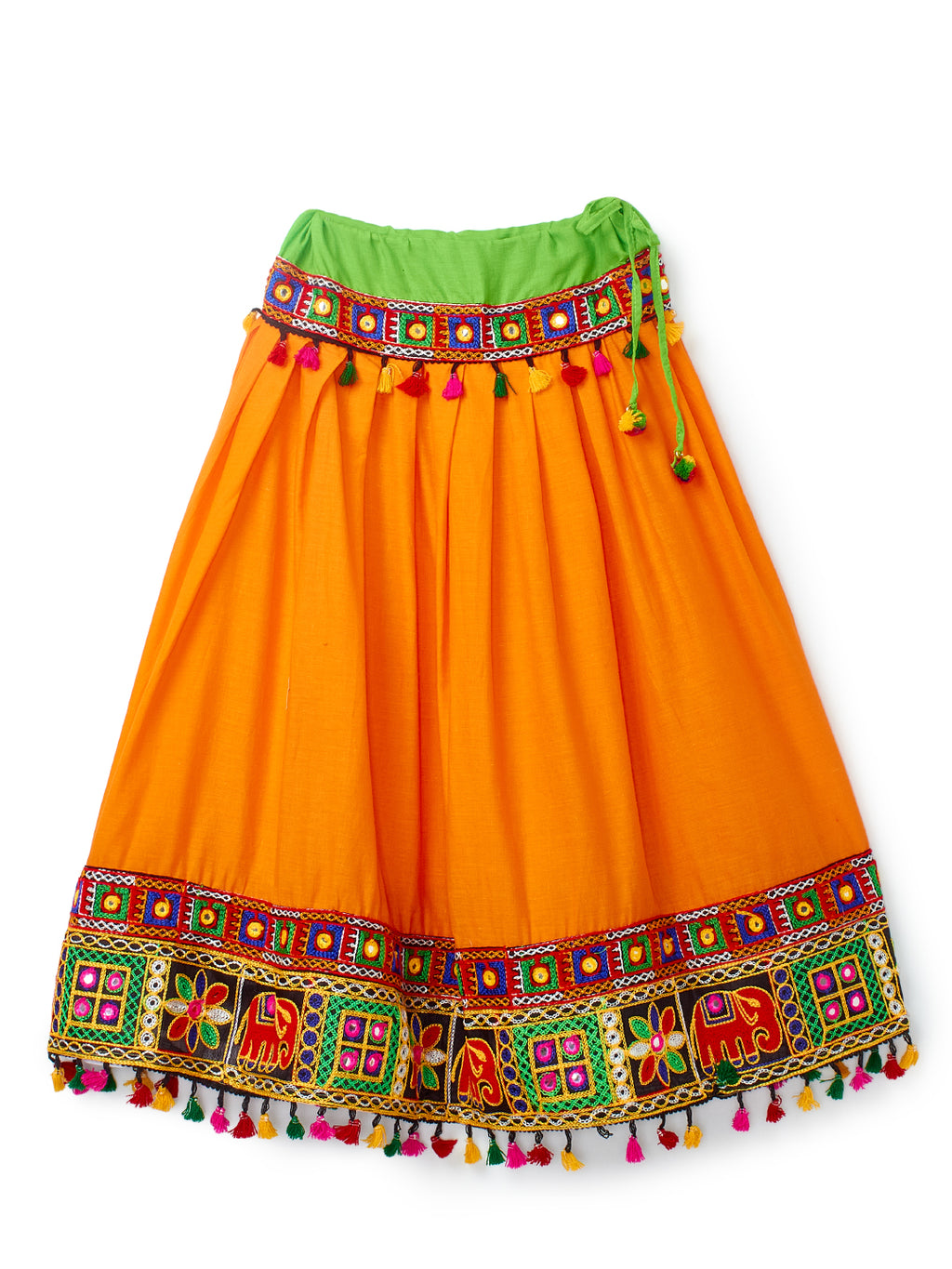 Banjara India Kutchi Embroidered Black Girls Chaniya Choli with Dupatta (CC1-WILD) - Orange