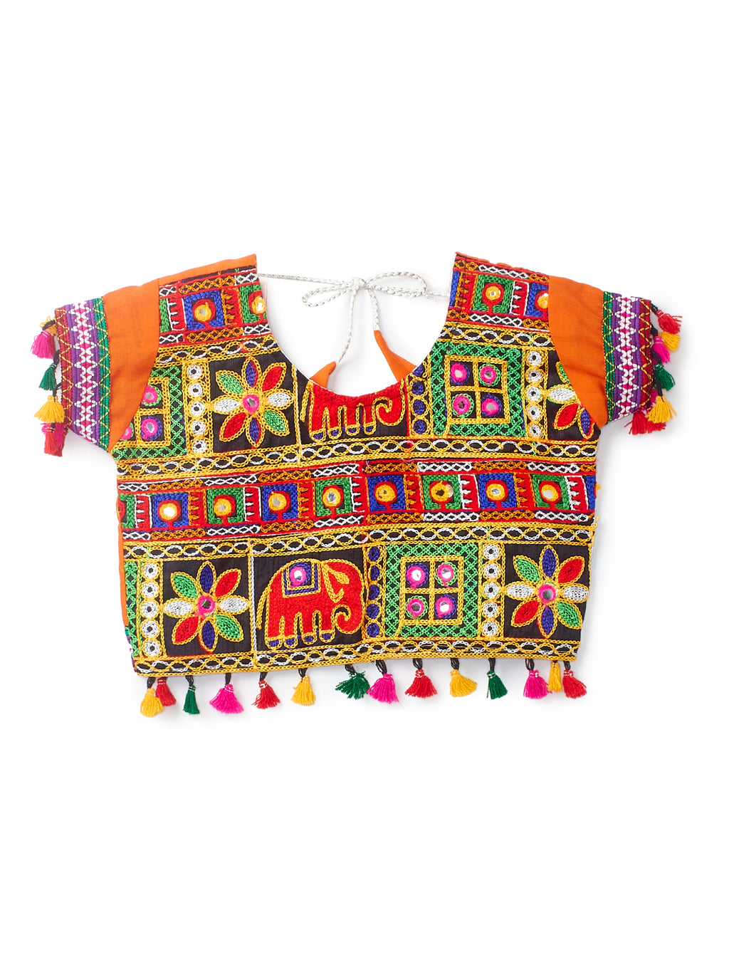 Banjara India Kutchi Embroidered Black Girls Chaniya Choli with Dupatta (CC1-WILD) - Orange