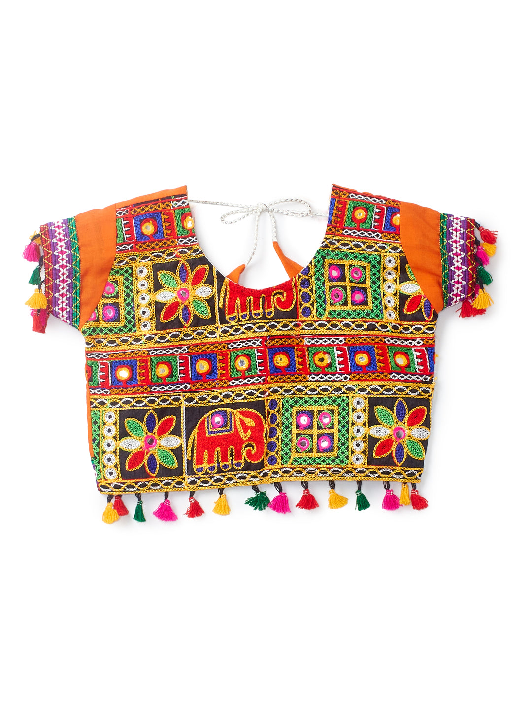 Banjara India Kutchi Embroidered Black Girls Chaniya Choli with Dupatta (CC1-WILD) - Orange