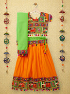 Banjara India Kutchi Embroidered Black Girls Chaniya Choli with Dupatta (CC1-WILD) - Orange