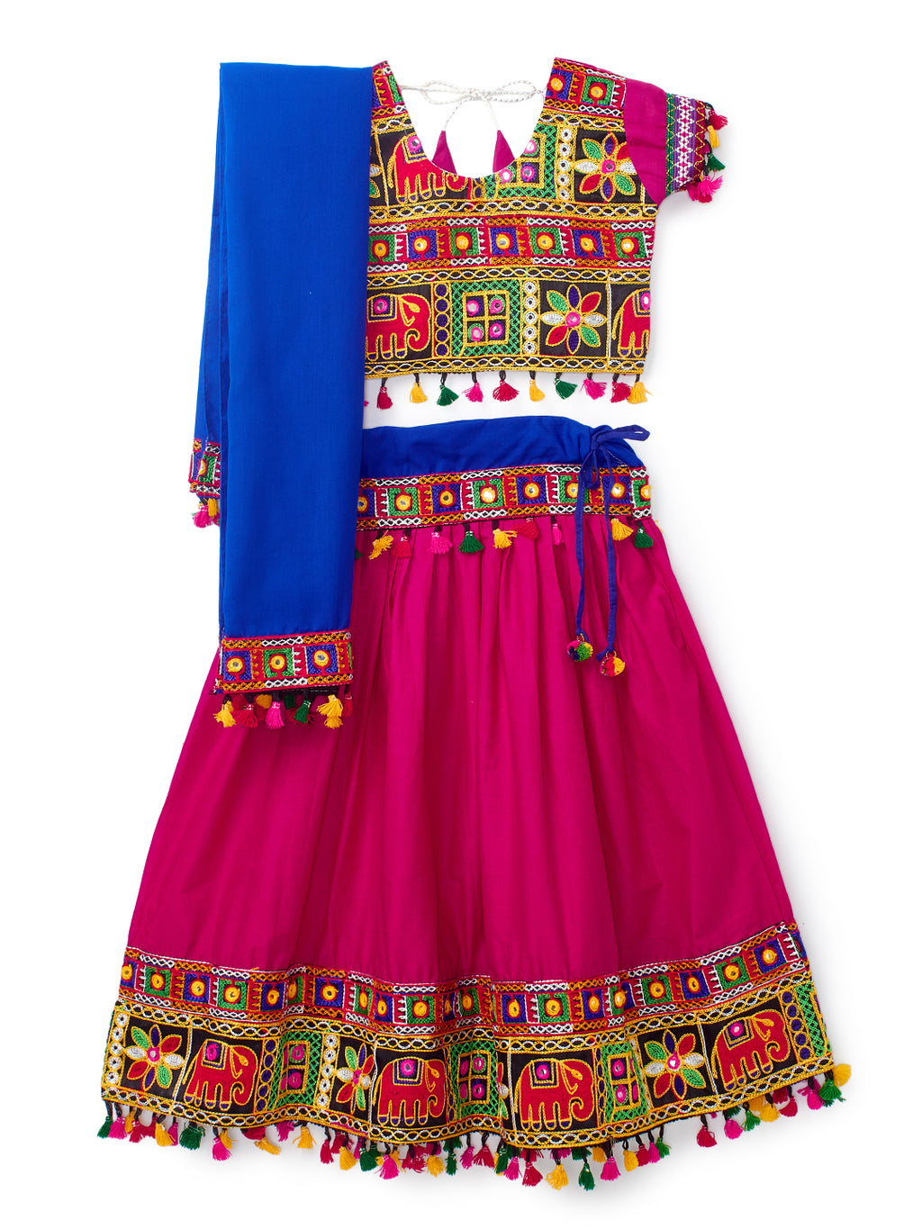 Banjara India Kutchi Embroidered Black Girls Chaniya Choli with Dupatta (CC1-WILD) - Pink