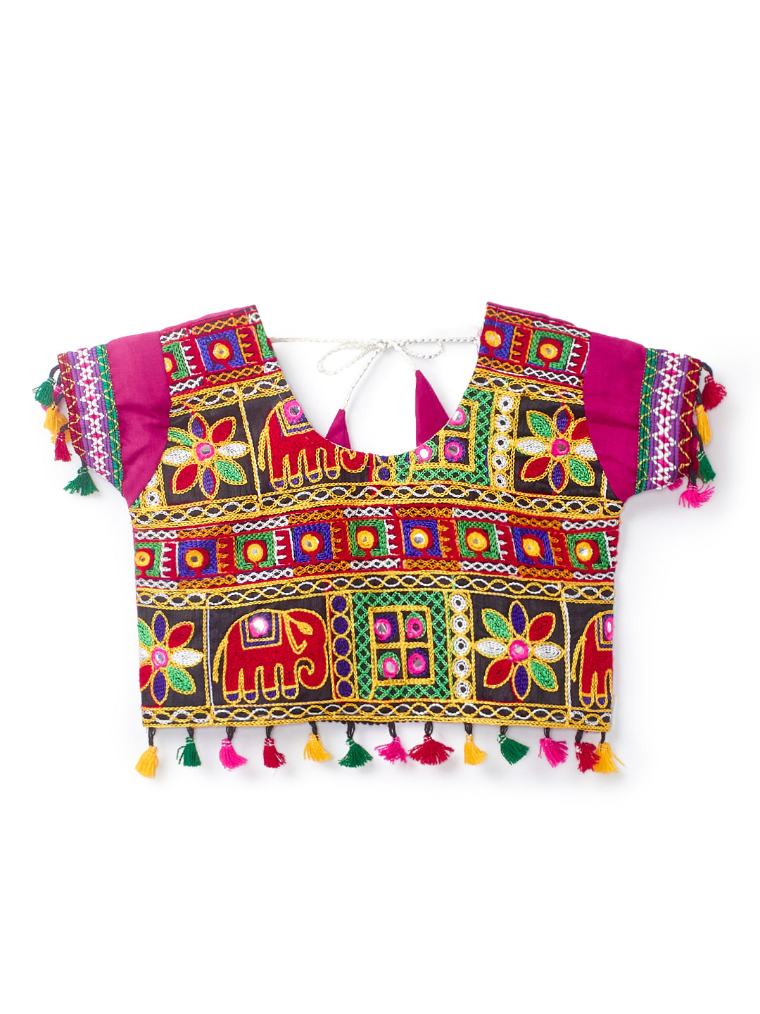 Banjara India Kutchi Embroidered Black Girls Chaniya Choli with Dupatta (CC1-WILD) - Pink