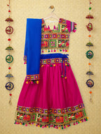Banjara India Kutchi Embroidered Black Girls Chaniya Choli with Dupatta (CC1-WILD) - Pink