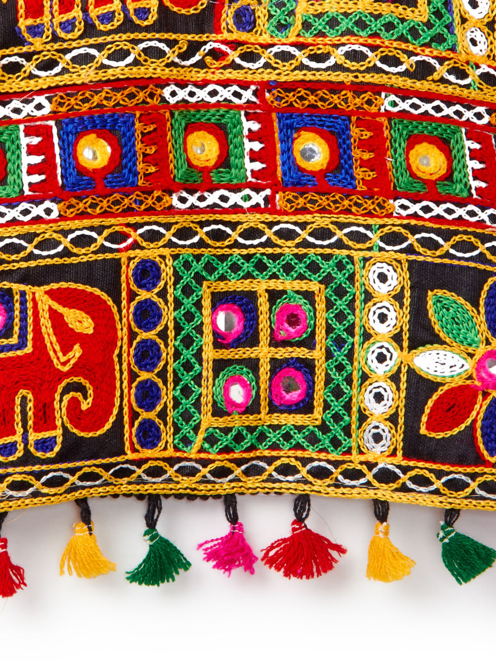 Banjara India Kutchi Embroidered Black Girls Chaniya Choli with Dupatta (CC1-WILD) - Red