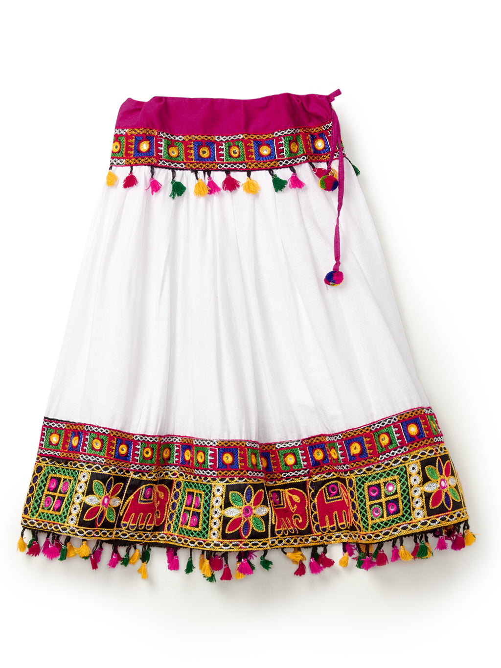 Banjara India Kutchi Emboidered Black Girls Chaniya Choli with Dupatta (CC1-WILD) - White