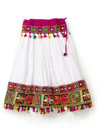 Banjara India Kutchi Emboidered Black Girls Chaniya Choli with Dupatta (CC1-WILD) - White