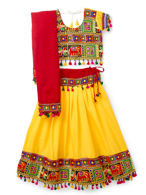 Banjara India Kutchi Embroidered Black Girls Chaniya Choli with Dupatta (CC1-WILD) - Yellow