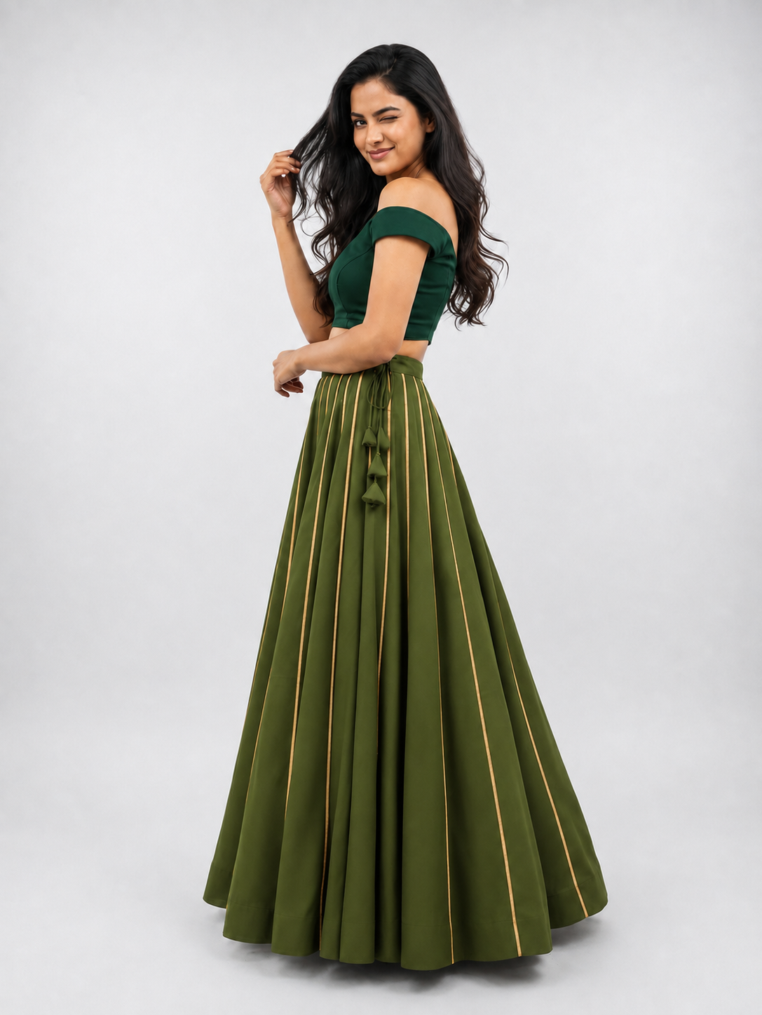 Banjara India Black Roman Silk Kali Skirt/Chaniya – Skirt-GoldenKali-Mehandi