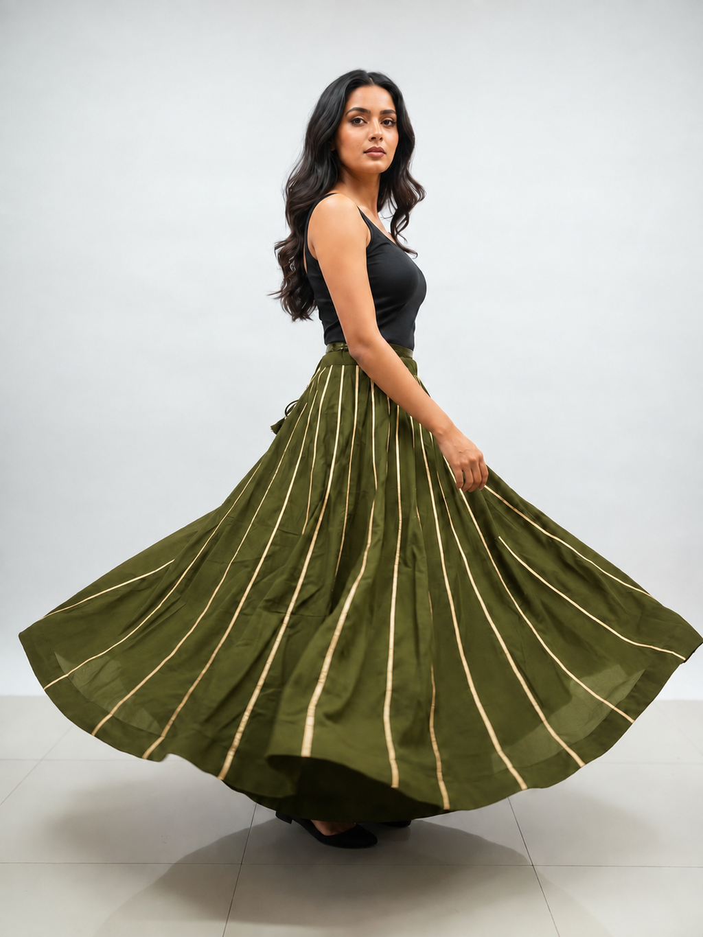 Banjara India Black Roman Silk Kali Skirt/Chaniya – Skirt-GoldenKali-Mehandi