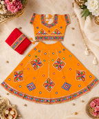 Banjara India Kutchi Embroidered Girls Chaniya Choli with Dupatta (CC-ButtaWork) - Yellow