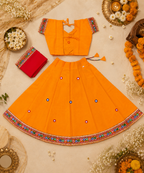 Banjara India Kutchi Embroidered Girls Chaniya Choli with Dupatta (CC-ButtaWork) - Yellow