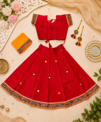 Banjara India Kutchi Embroidered Girls Chaniya Choli with Dupatta (CC-ButtaWork) - Red