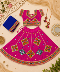 Banjara India Kutchi Embroidered Girls Chaniya Choli with Dupatta (CC-ButtaWork) -Pink