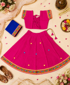 Banjara India Kutchi Embroidered Girls Chaniya Choli with Dupatta (CC-ButtaWork) -Pink