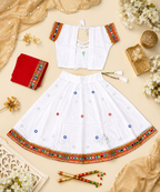 Banjara India Kutchi Embroidered Girls Chaniya Choli with Dupatta (CC-ButtaWork) - White