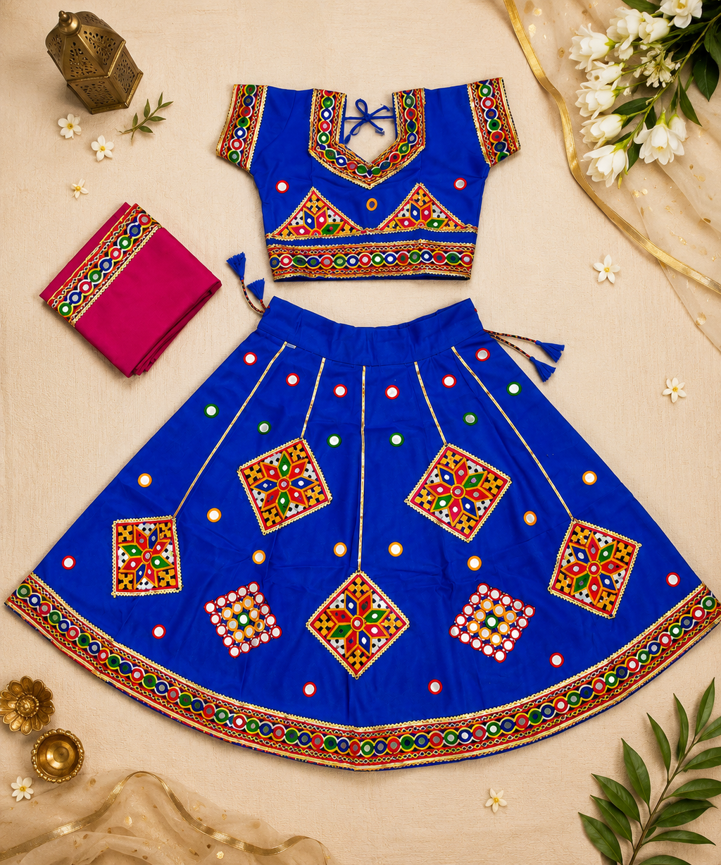 Banjara India Kutchi Embroidered Girls Chaniya Choli with Dupatta (CC-ButtaWork) -Blue