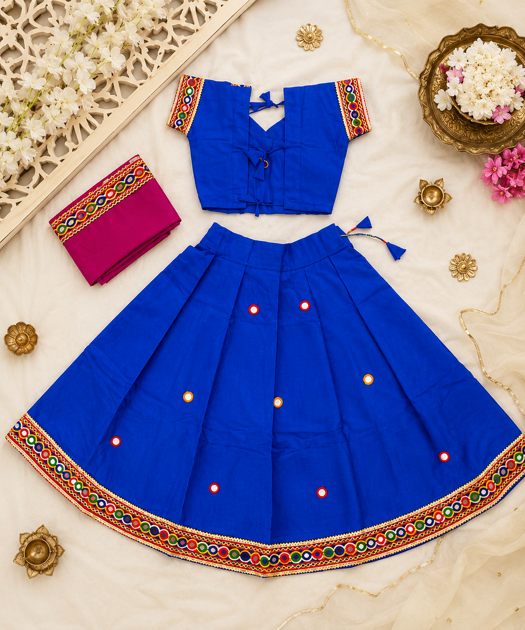 Banjara India Kutchi Embroidered Girls Chaniya Choli with Dupatta (CC-ButtaWork) -Blue