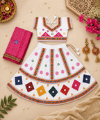 Banjara India Kutchi Embroidered Girls Chaniya Choli with Dupatta (CC-CHN) - White