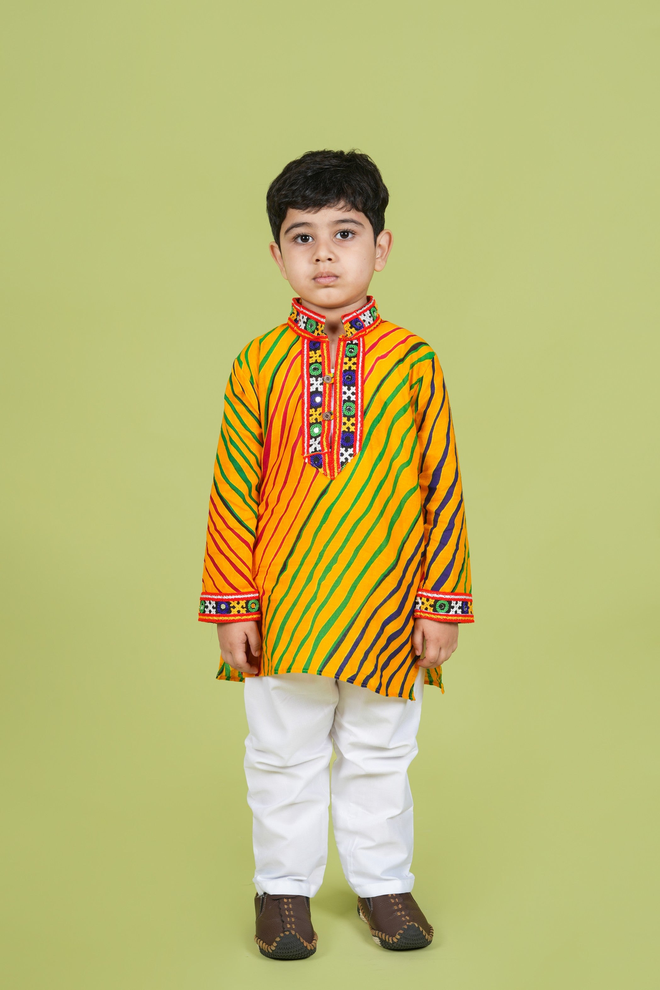 Banjara India Leheriya printed Kurta Set- KP-LHR-Yellow
