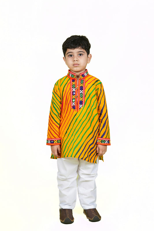 Banjara India Leheriya printed Kurta Set- KP-LHR-Yellow