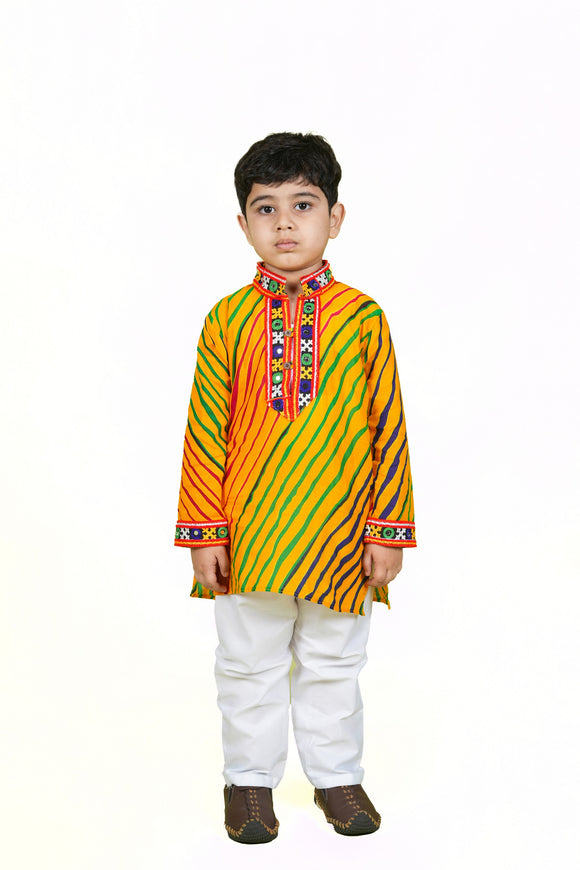 Banjara India Leheriya printed Kurta Set- KP-LHR-Yellow