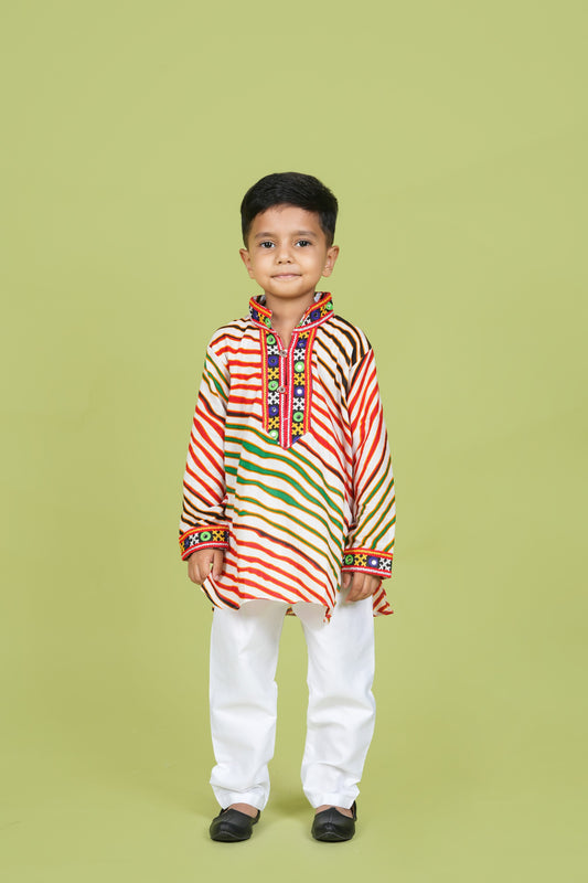 Banjara India Leheriya printed Kurta Set- KP-LHR-White