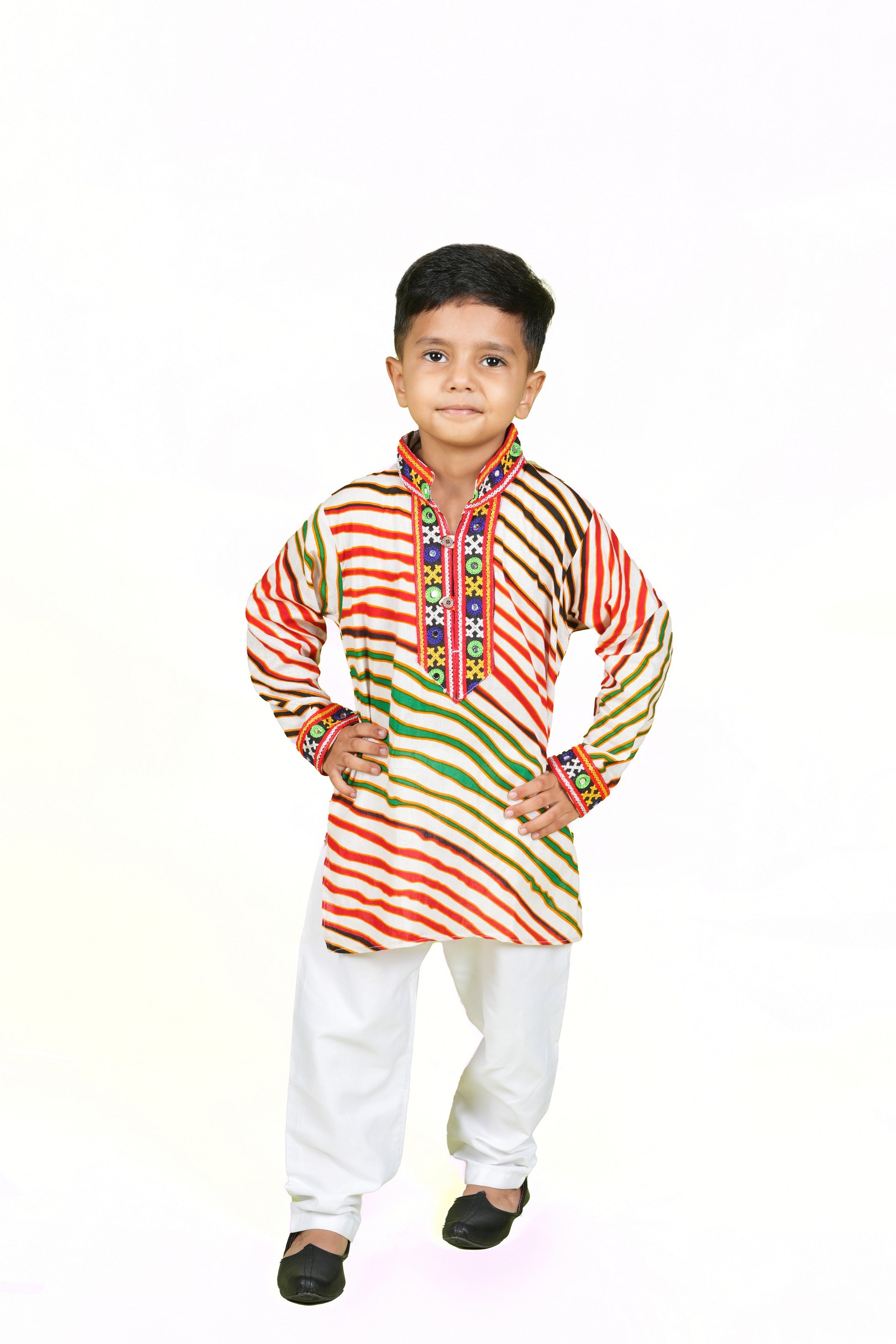 Banjara India Leheriya printed Kurta Set- KP-LHR-White