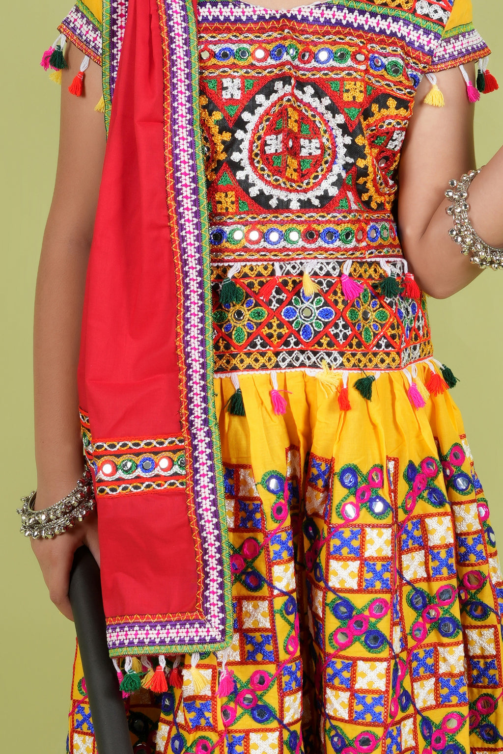 Banjara India Kutchi Embroidered Girls Chaniya Choli with Dupatta (KCC-BWR) - Yellow