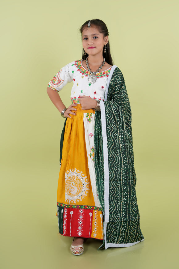 Banjara India Kutchi Embroidered Black Girls Chaniya Choli with Dupatta (KCC-FNCY) - White (Copy)