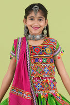 Banjara India Kutchi Emboidered White Girls Chaniya Choli with Dupatta (KCC-WAVE) - Green