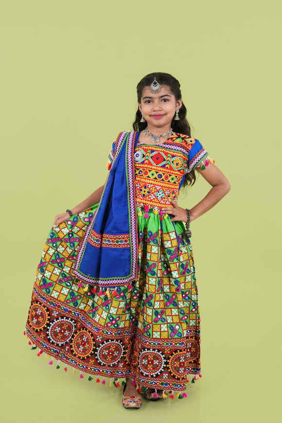 Banjara India Kutchi Embroidered Girls Chaniya Choli with Dupatta (KCC-BWR) - Green