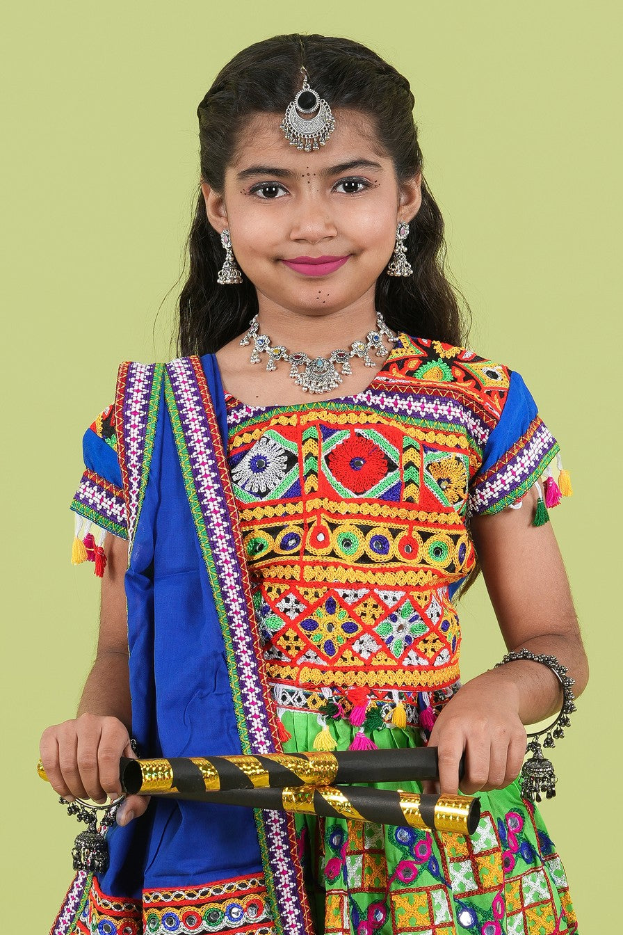 Banjara India Kutchi Embroidered Girls Chaniya Choli with Dupatta (KCC-BWR) - Green