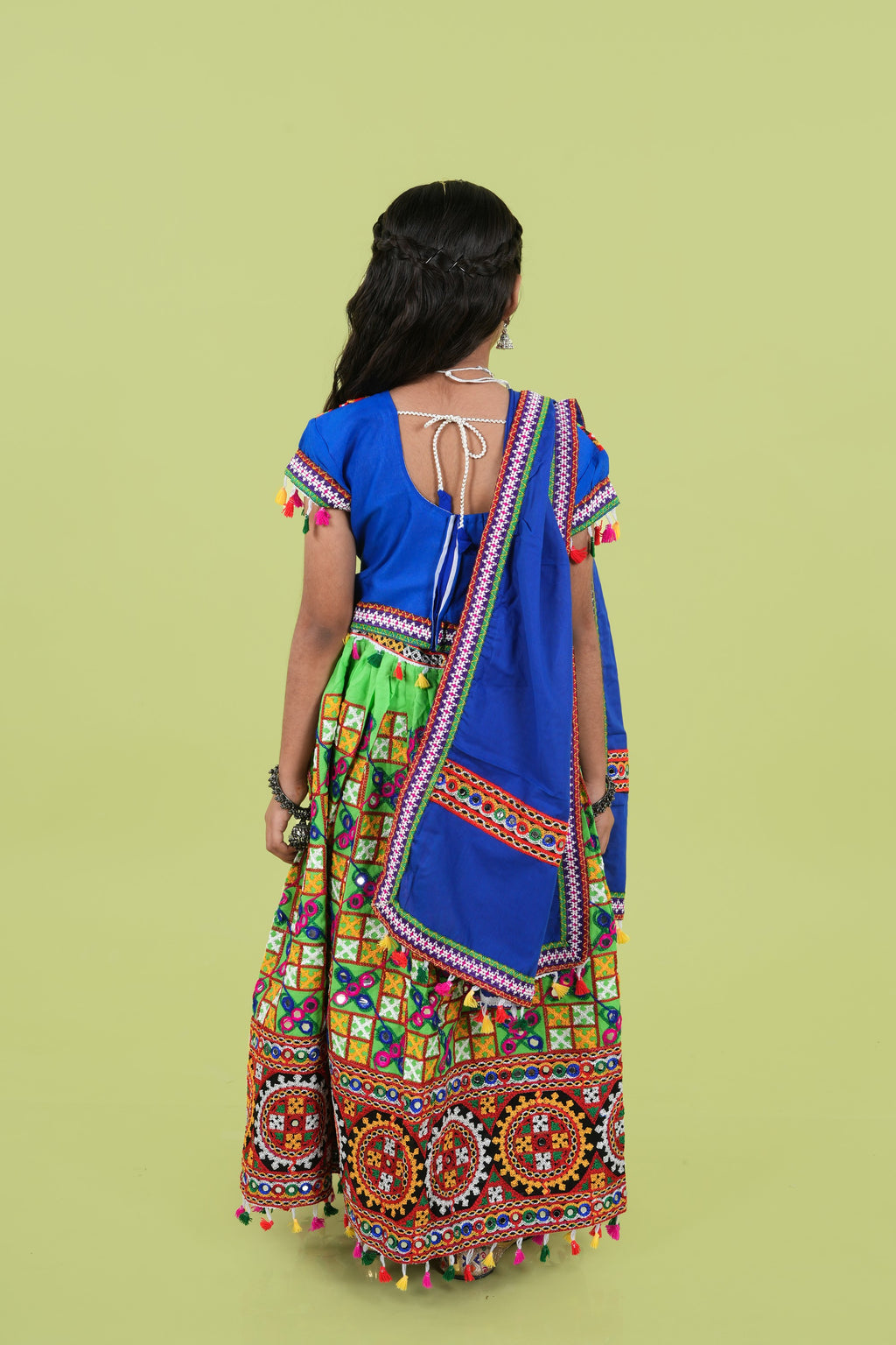 Banjara India Kutchi Embroidered Girls Chaniya Choli with Dupatta (KCC-BWR) - Green