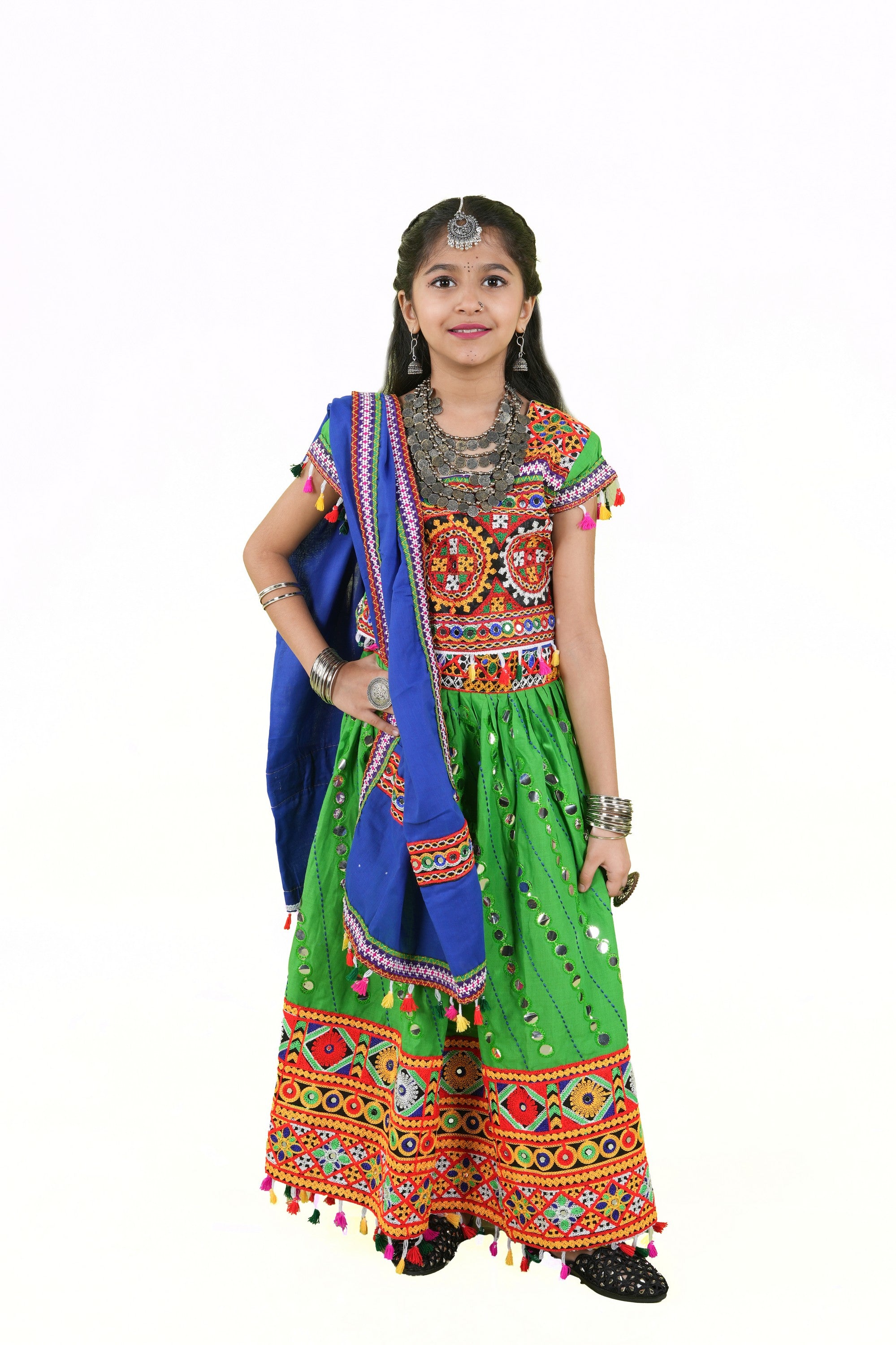 Banjara India Kutchi Emboidered Green Girls Chaniya Choli with Dupatta (KCC-RSGL) - Green (Copy)