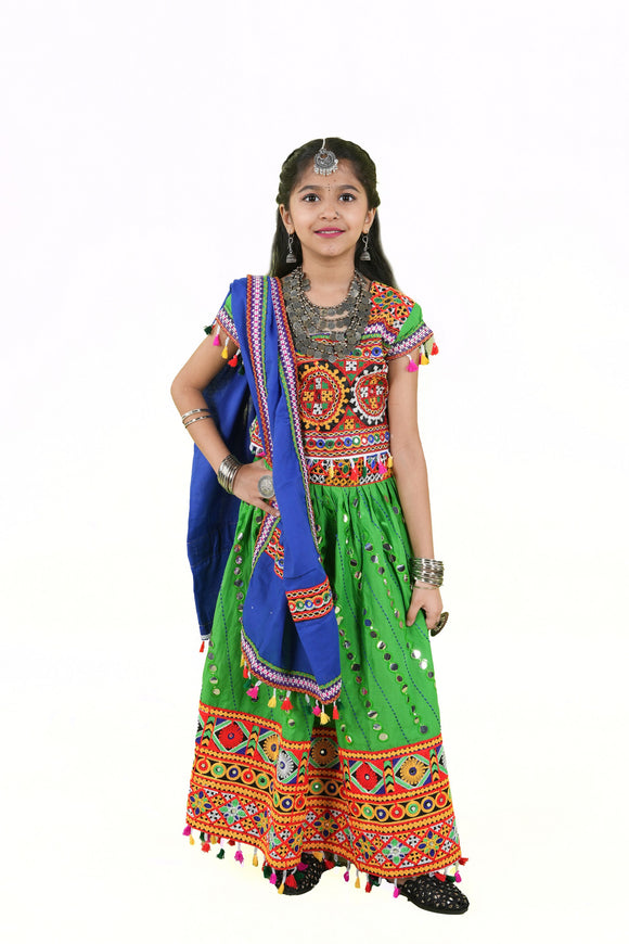 Banjara India Kutchi Emboidered Green Girls Chaniya Choli with Dupatta (KCC-RSGL) - Green (Copy)
