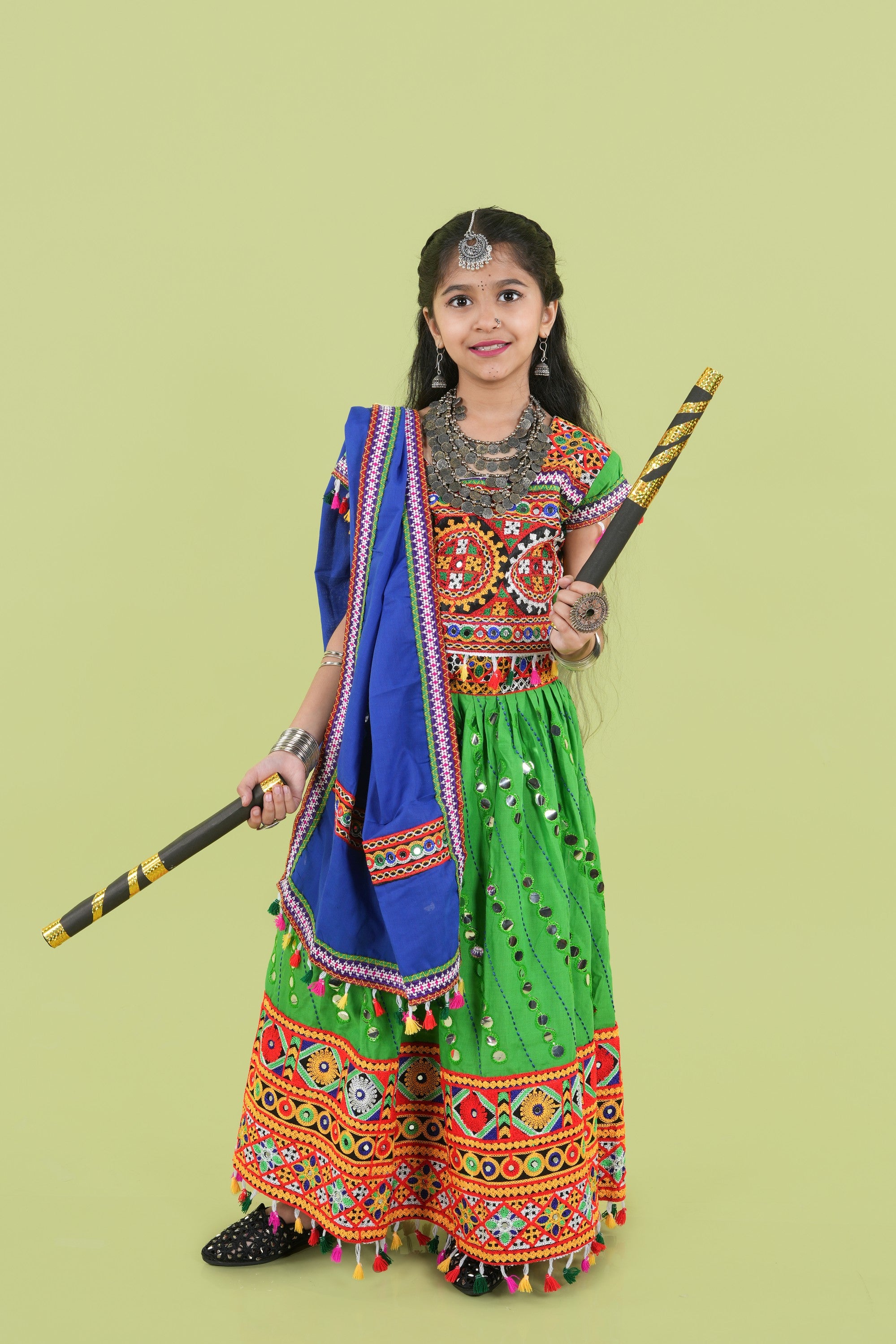 Banjara India Kutchi Emboidered Green Girls Chaniya Choli with Dupatta (KCC-RSGL) - Green (Copy)