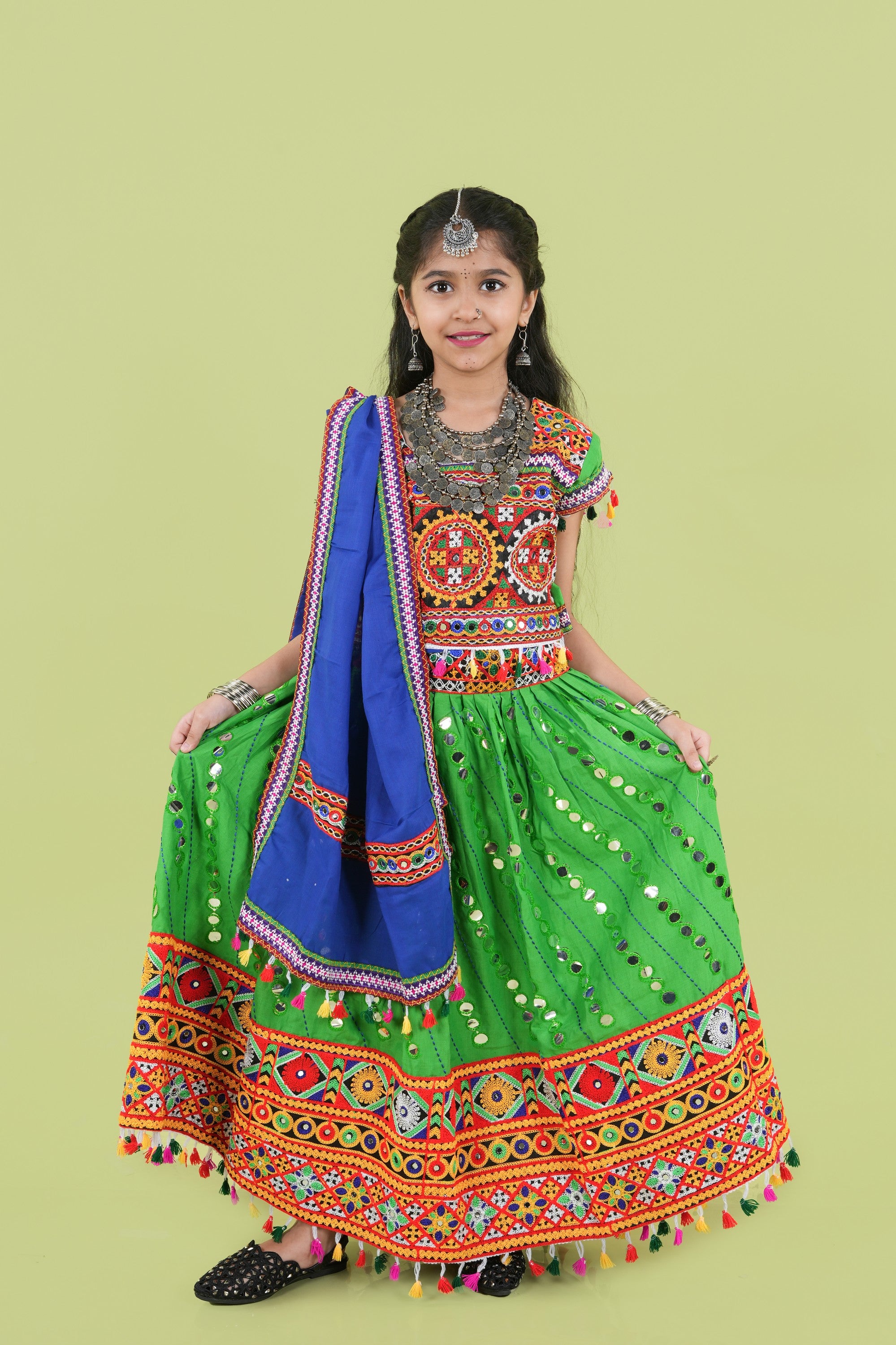 Banjara India Kutchi Emboidered Green Girls Chaniya Choli with Dupatta (KCC-RSGL) - Green (Copy)