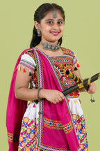 Banjara India Kutchi Embroidered Girls Chaniya Choli with Dupatta (KCC-BWR) - White