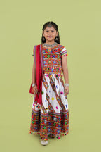Banjara India Kutchi Emboidered White Girls Chaniya Choli with Dupatta (KCC-WAVE) - WHITE