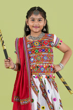 Banjara India Kutchi Emboidered White Girls Chaniya Choli with Dupatta (KCC-WAVE) - WHITE
