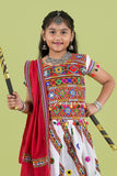 Banjara India Kutchi Emboidered White Girls Chaniya Choli with Dupatta (KCC-WAVE) - WHITE