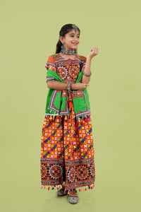 Banjara India Kutchi Embroidered Girls Chaniya Choli with Dupatta (KCC-BWR) - Orange