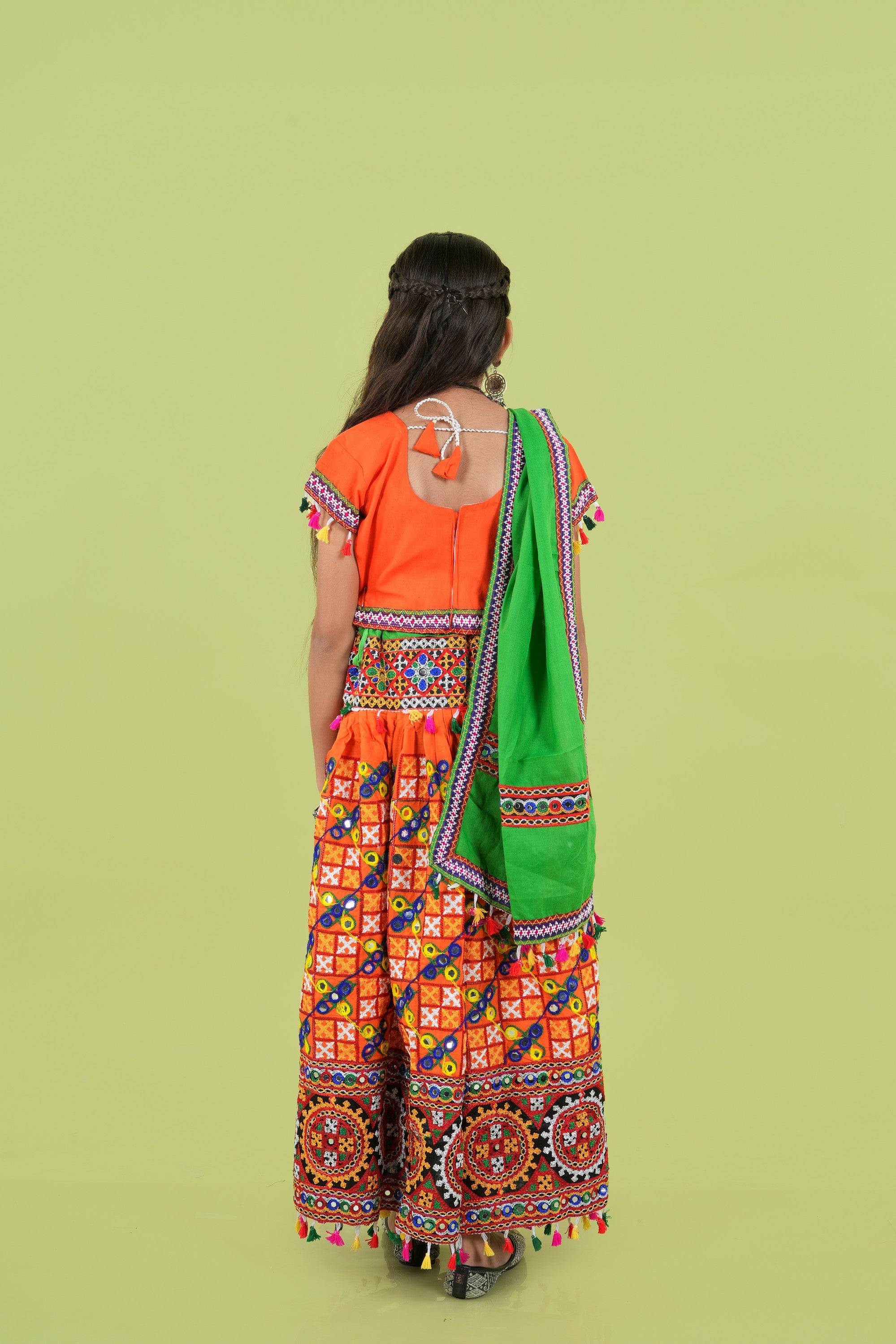 Banjara India Kutchi Embroidered Girls Chaniya Choli with Dupatta (KCC-BWR) - Orange