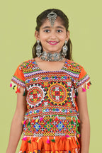 Banjara India Kutchi Embroidered Girls Chaniya Choli with Dupatta (KCC-BWR) - Orange