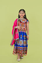 Banjara India Kutchi Emboidered Black Girls Chaniya Choli with Dupatta (KCC-RING) - Blue