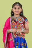 Banjara India Kutchi Emboidered Black Girls Chaniya Choli with Dupatta (KCC-RING) - Blue