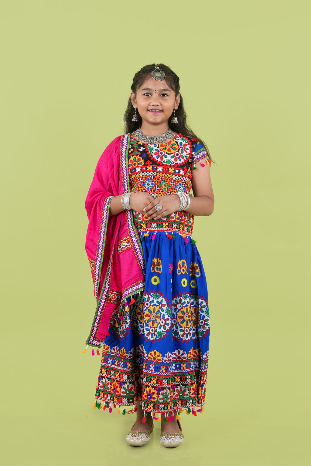 Banjara India Kutchi Emboidered Black Girls Chaniya Choli with Dupatta (KCC-RING) - Blue