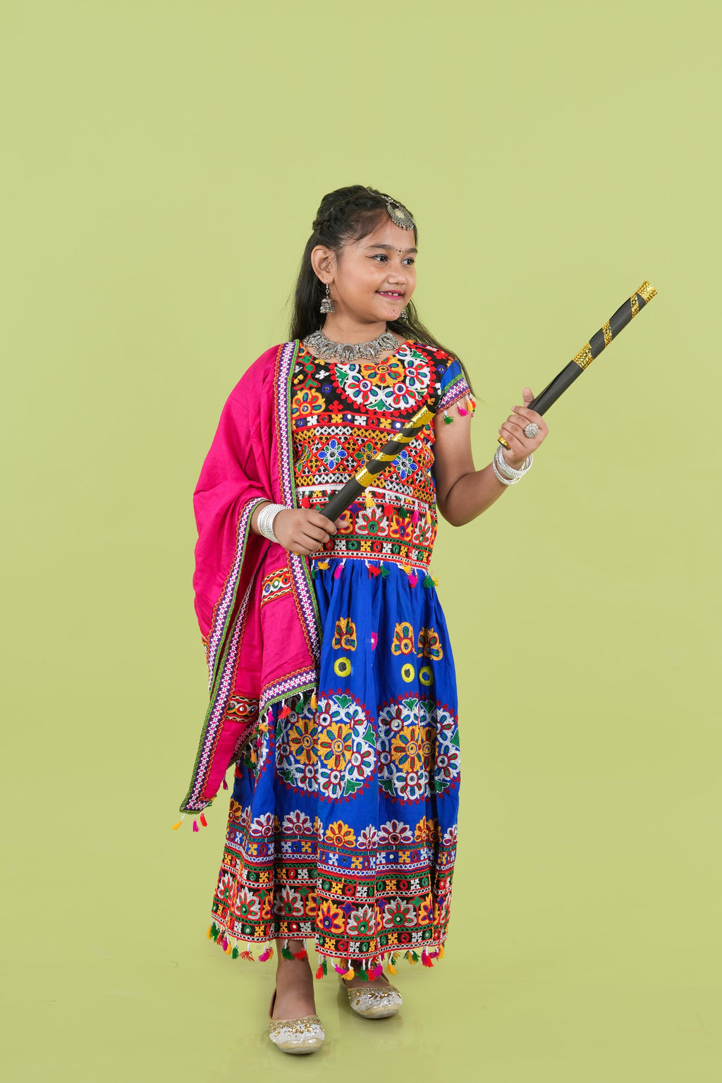 Banjara India Kutchi Emboidered Black Girls Chaniya Choli with Dupatta (KCC-RING) - Blue