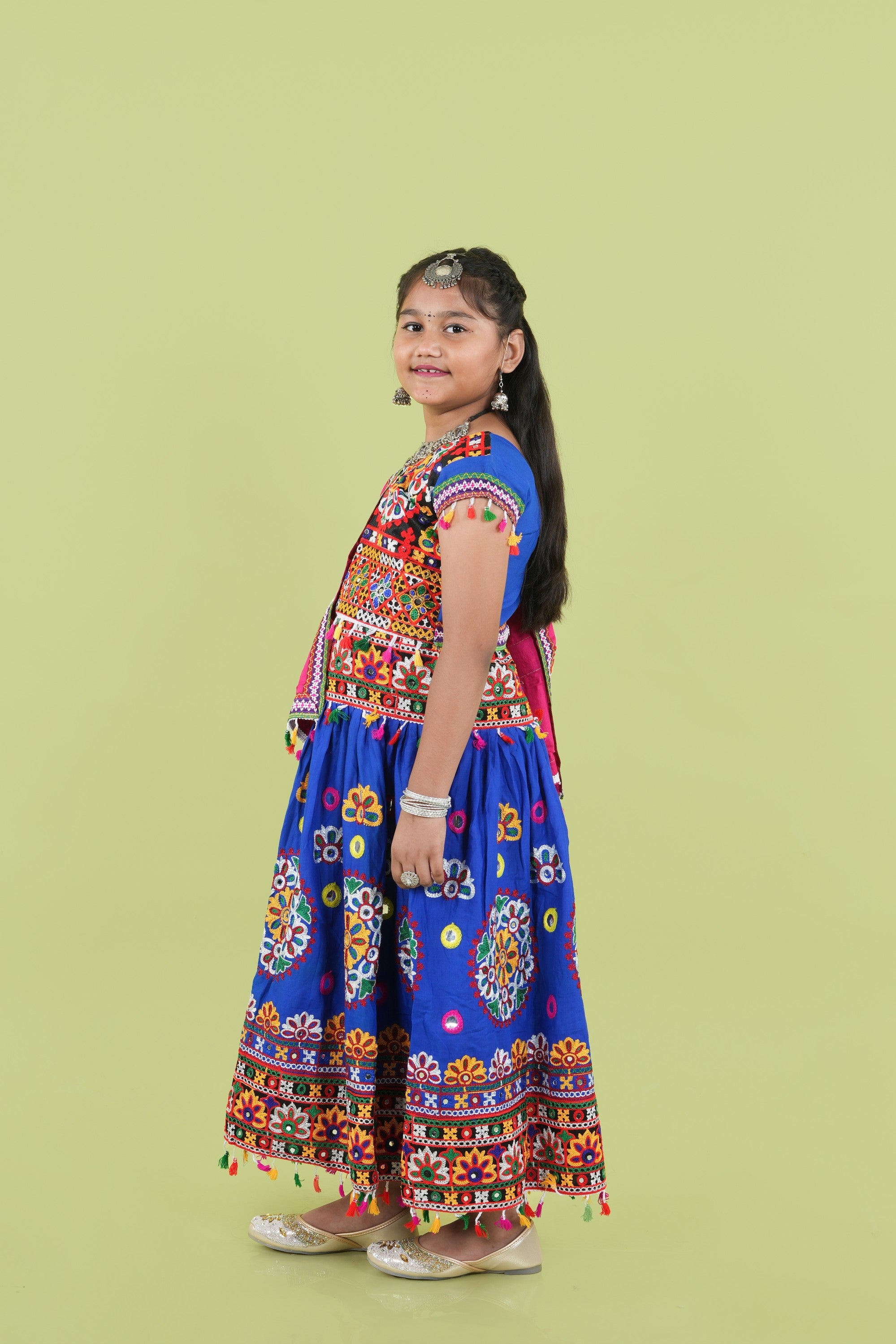 Banjara India Kutchi Emboidered Black Girls Chaniya Choli with Dupatta (KCC-RING) - Blue