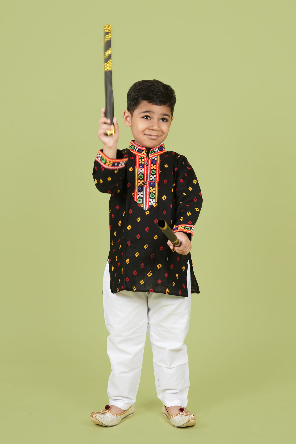 Banjara India Leheriya printed Kurta Set- KP-BDN-Black
